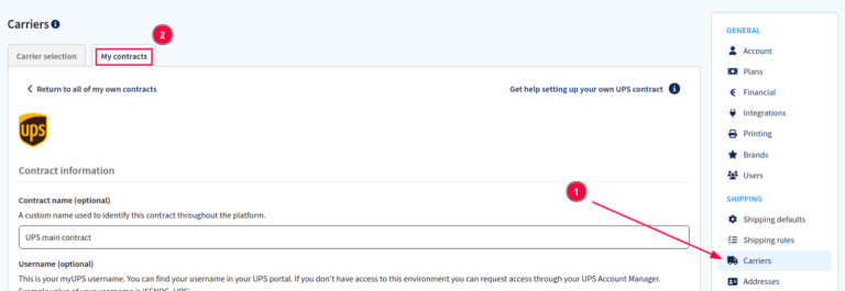 به بخش قراردادها در Sendcloud بروید.