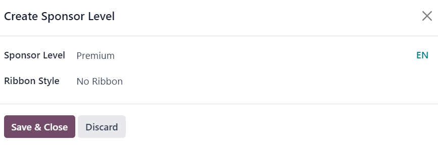 پنجره پاپ‌آپ ایجاد سطح حامی که در اپلیکیشن رویدادهای اودوو ظاهر می‌شود.