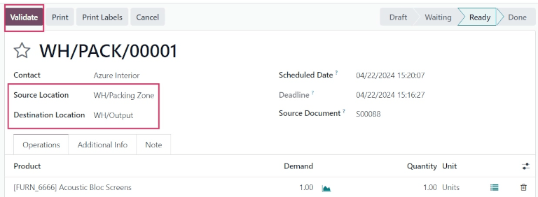 عملیات سفارش بسته‌بندی مکان مبدأ و مقصد را نشان می‌دهد.