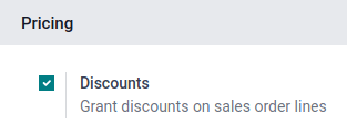 جعبه تیک با برچسب Discounts را کلیک کنید تا تخفیف‌ها فعال شوند.