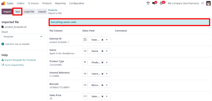 پیام Everything seems valid که در صورت وارد کردن صحیح ستون‌های فایل نمایش داده می‌شود.