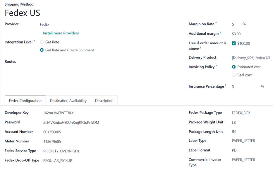 فرم یک روش حمل و نقل FedEx.