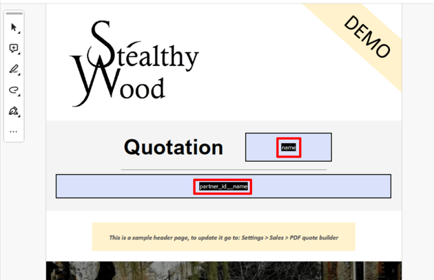 نقل‌قول PDF در حال ساخت با استفاده از متغیرهای پویا متداول.