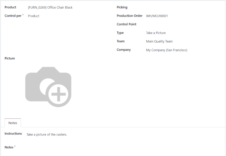 یک فرم بررسی کیفیت که برای بررسی کیفیت تصویر برداری پیکربندی شده است.