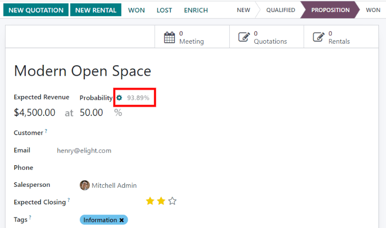 آیکون چرخ‌دنده برای فعال‌سازی مجدد احتمال خودکار در فرم فرصت.
