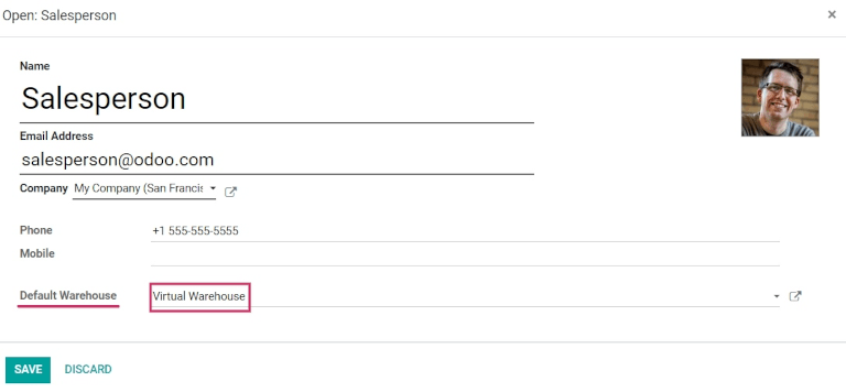 مکان انبار پیش‌فرض در فرم کارمند.